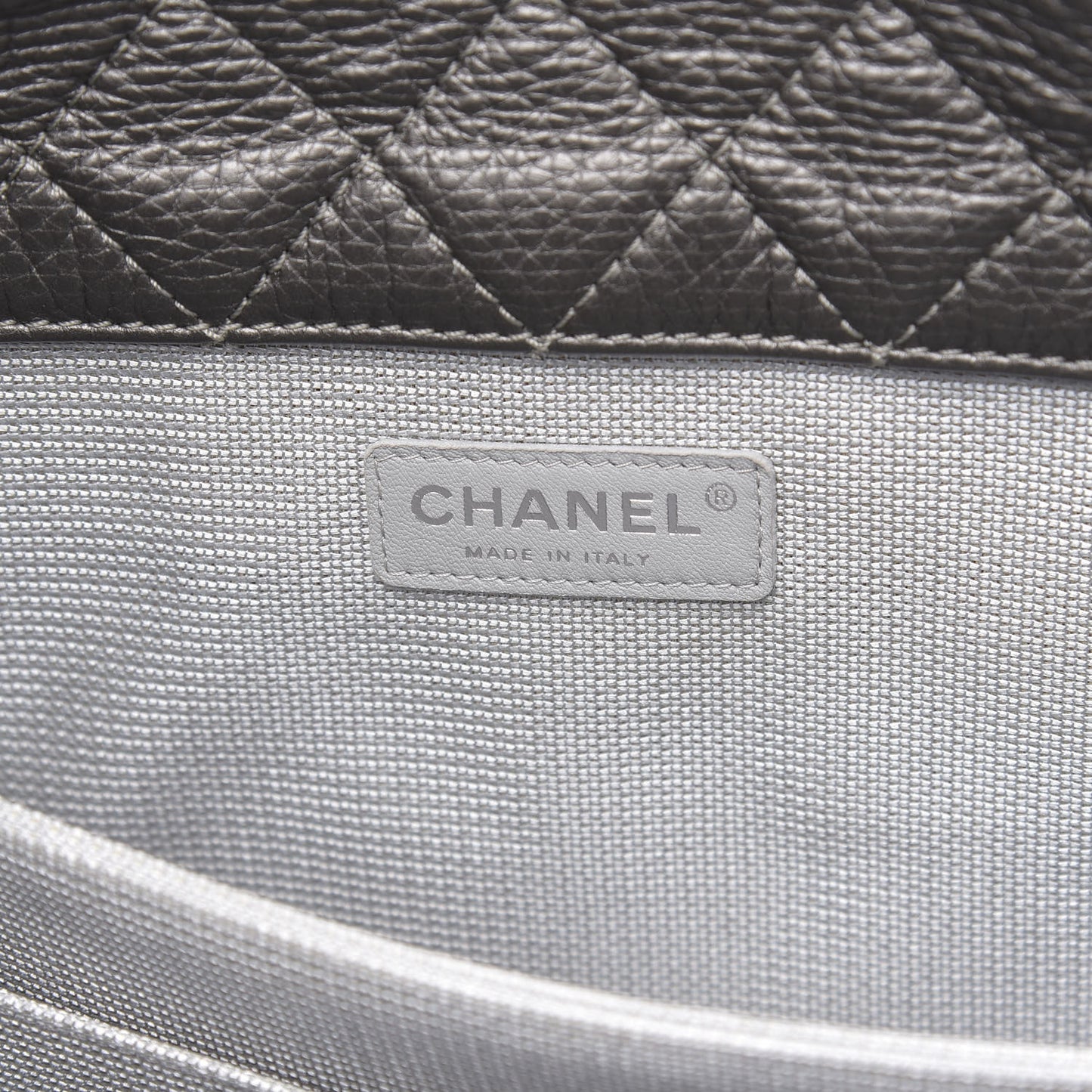 Metallic Calfskin Quilted XXL Travel Flap Bag Dark Silver