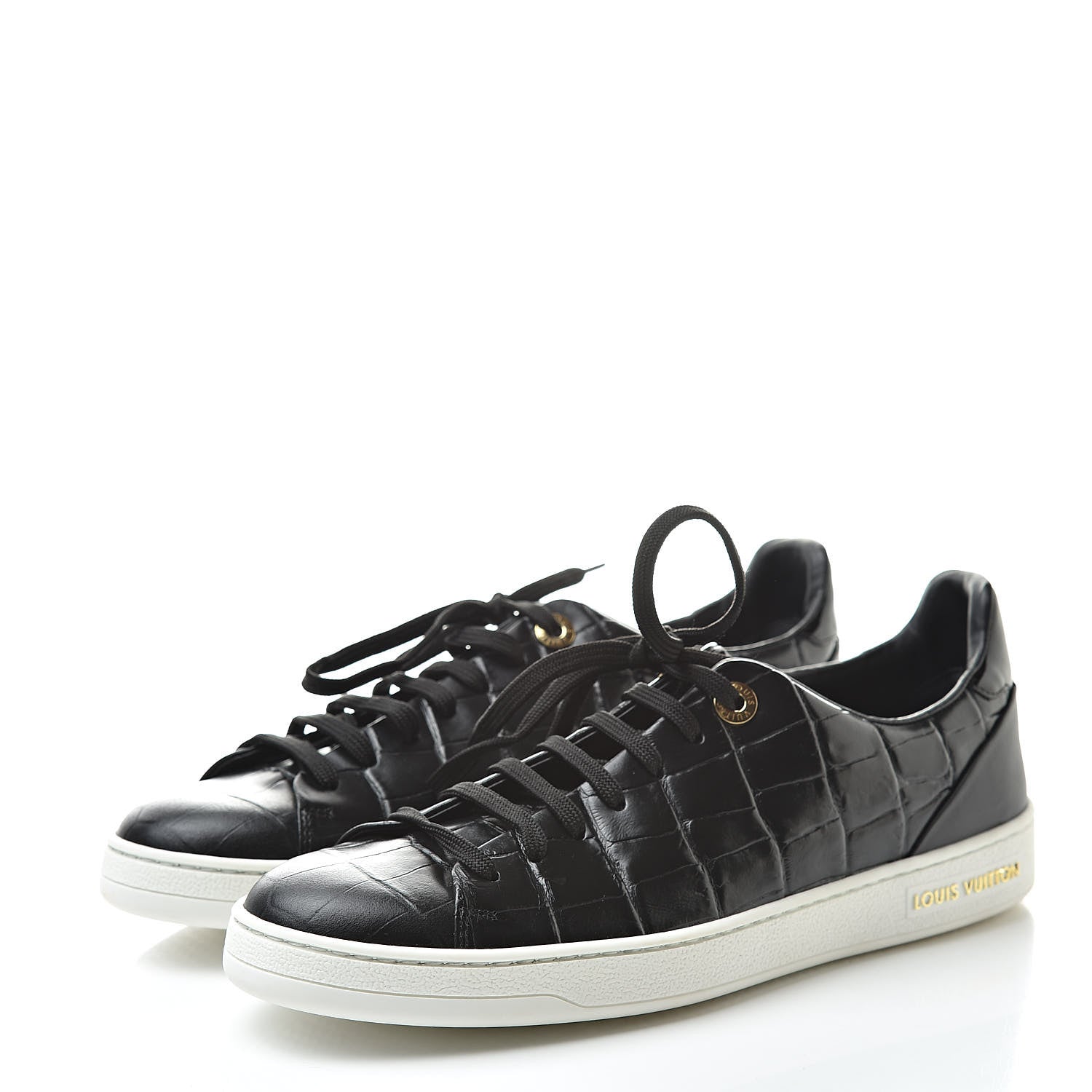 Louis Vuitton Calfskin Crocodile Embossed Frontrow Sneakers 39 Black 3 of 9