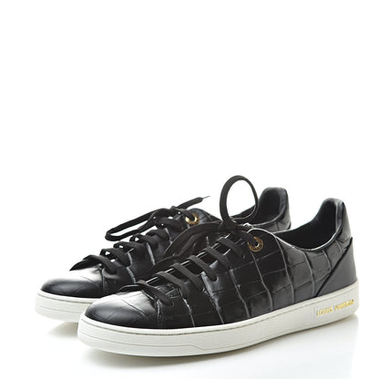 Louis Vuitton Calfskin Crocodile Embossed Frontrow Sneakers 39 Black 3 of 9