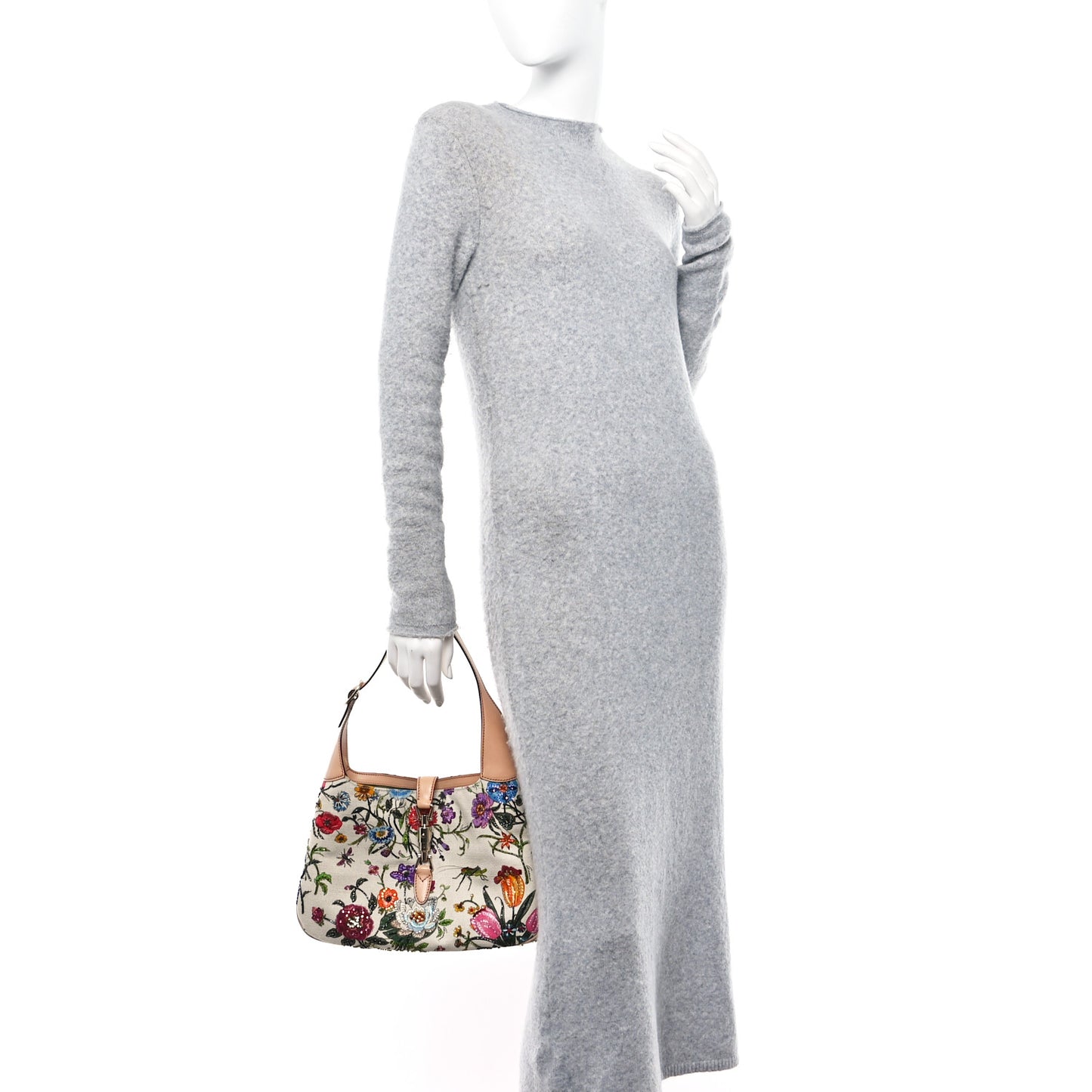 Canvas Beaded Floral Flora Small Jackie O Hobo White