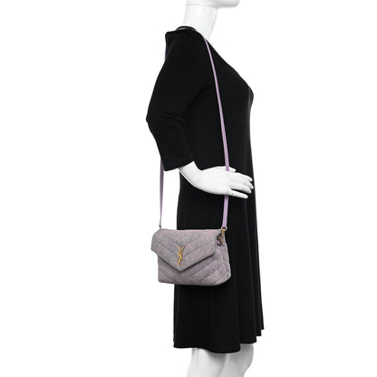 Saint Laurent Denim Y Quilted Monogram Toy Loulou Crossbody Bag Bleached Lilac 2 of 11