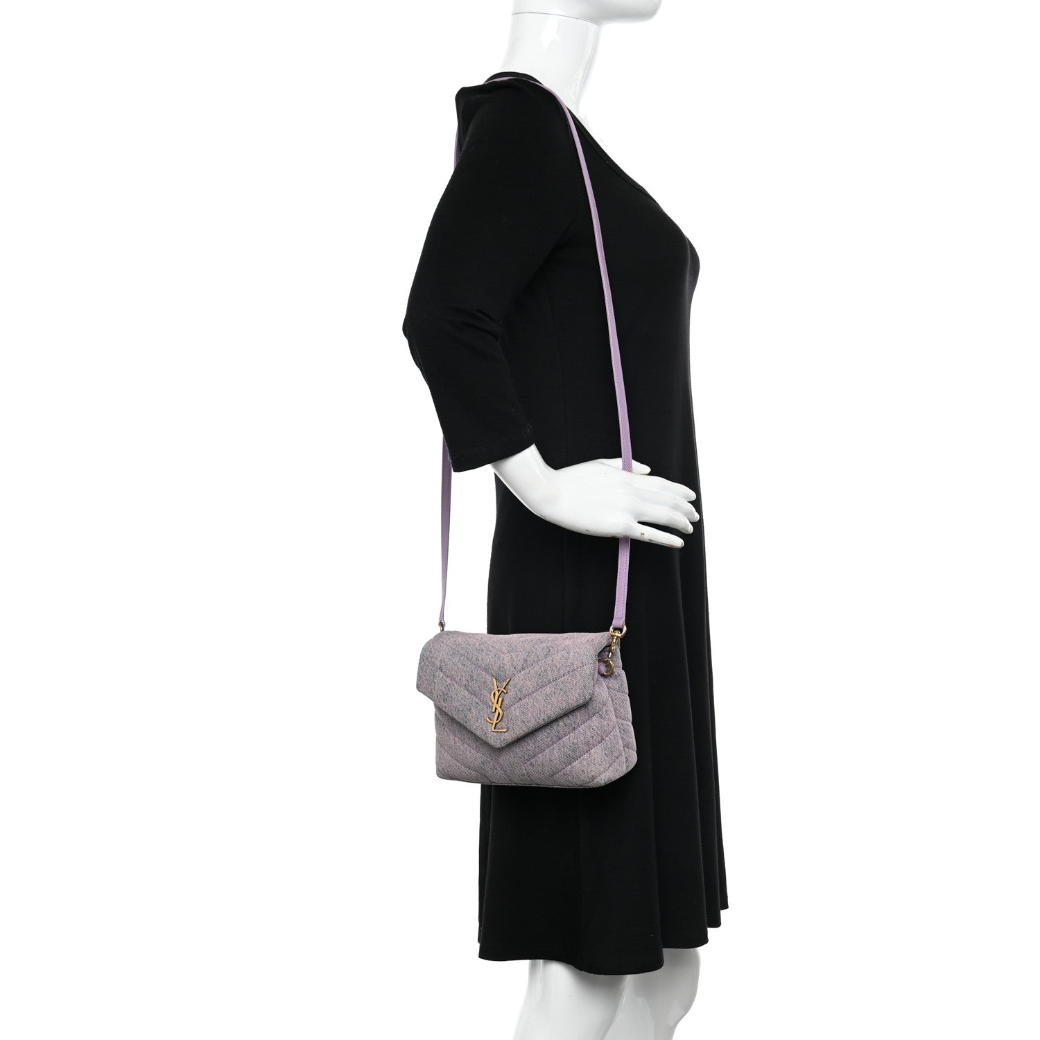 Saint Laurent Denim Y Quilted Monogram Toy Loulou Crossbody Bag Bleached Lilac 2 of 11