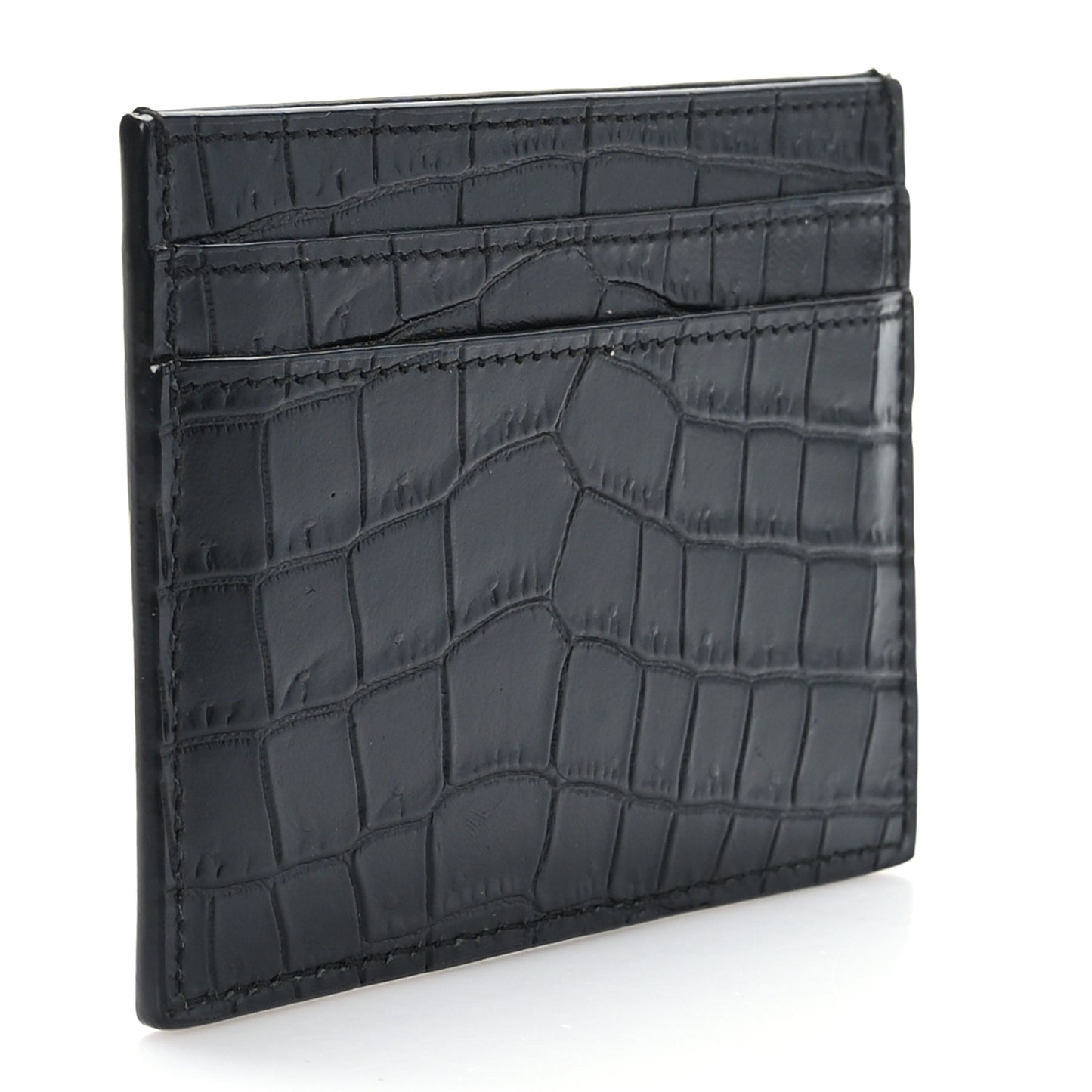Calfskin Crocodile Embossed Monogram Tiny Cassandra Credit Card Case Black