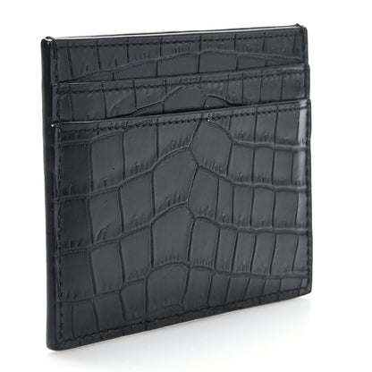 Saint Laurent Calfskin Crocodile Embossed Monogram Tiny Cassandra Credit Card Case Black 3 of 7