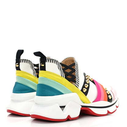 Christian Louboutin Satin Metallic Calfskin Glitter Specchio Studded 123 Run Flat Sneakers 36 Multicolor 4 of 9