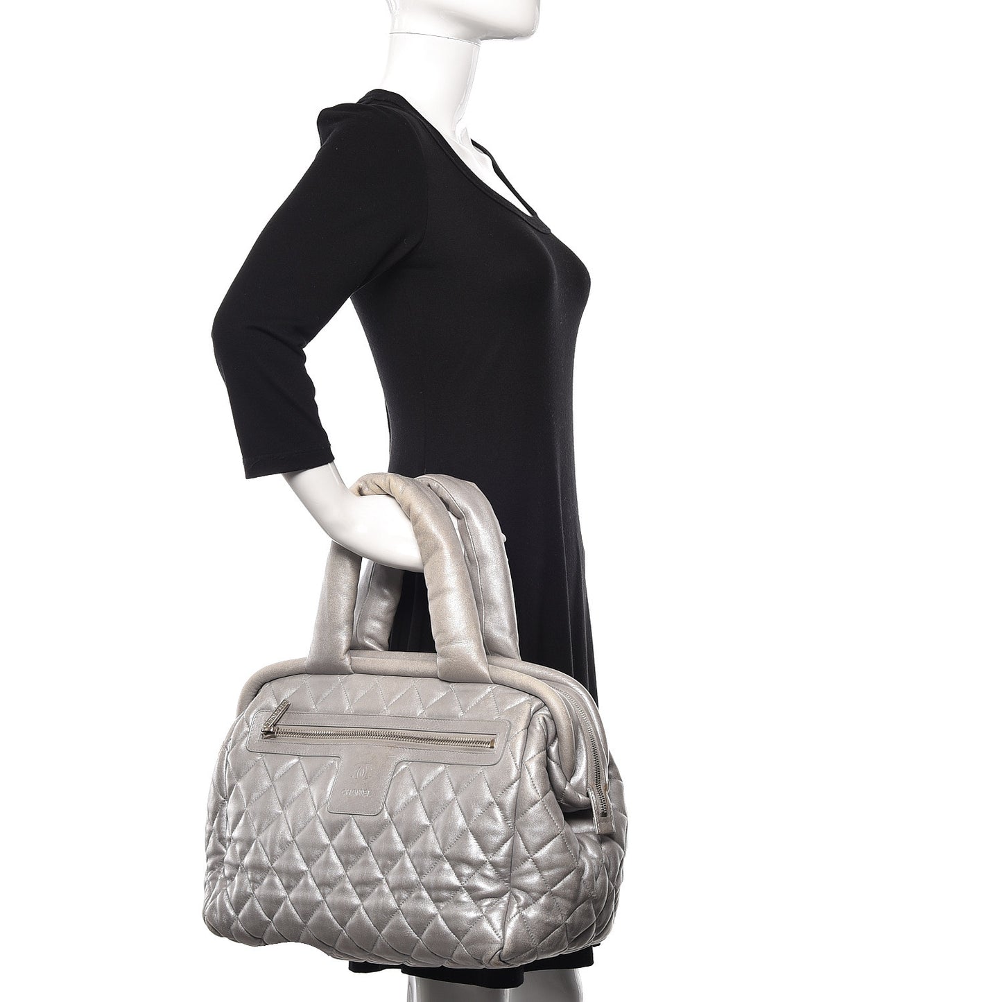 Metallic Lambskin Quilted Coco Cocoon Bowler Silver