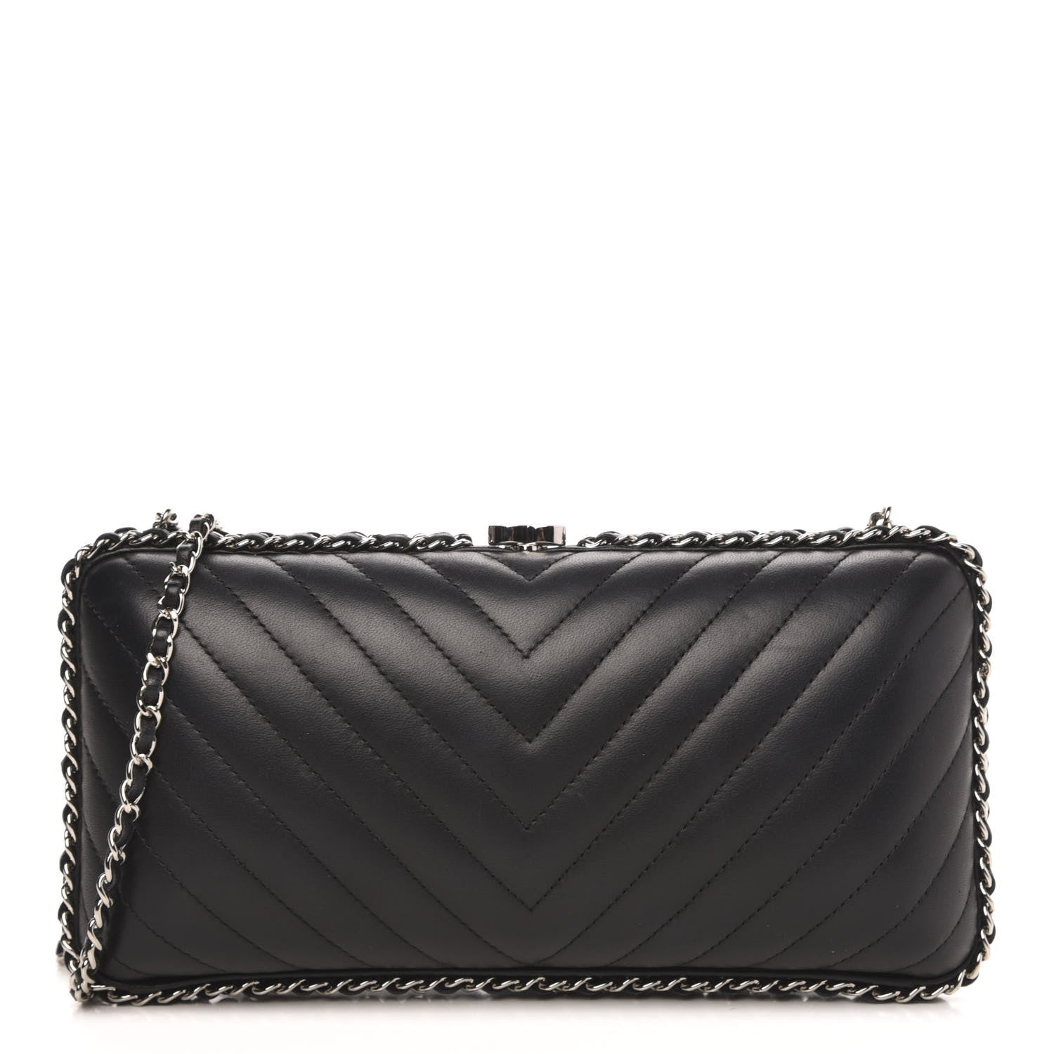 Chanel Lambskin Chevron Quilted Chain Around Clutch Black 1 of 10
