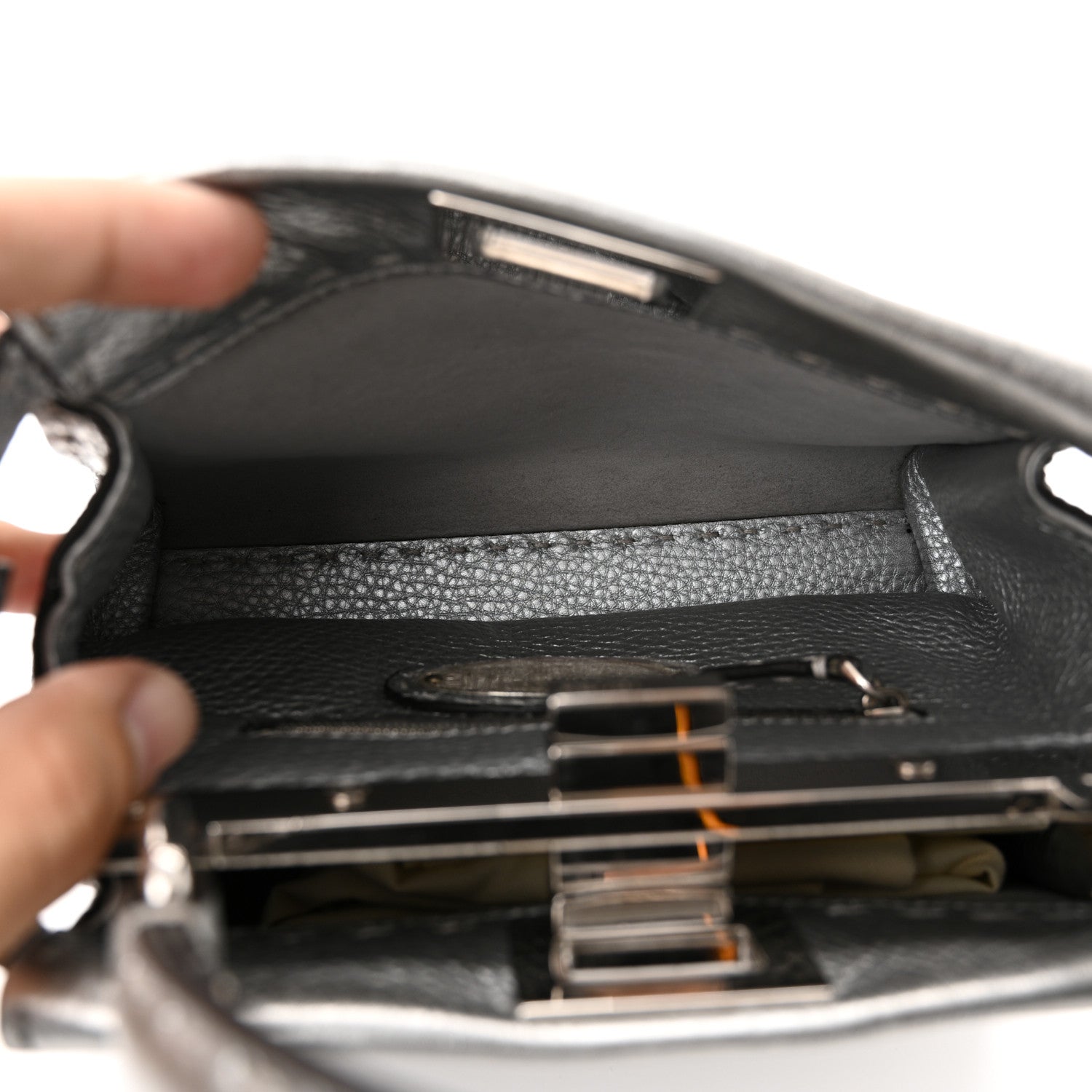 Fendi Cuoio Romano Lux Selleria Mini Peekaboo Iconic Satchel Argento 5 of 9