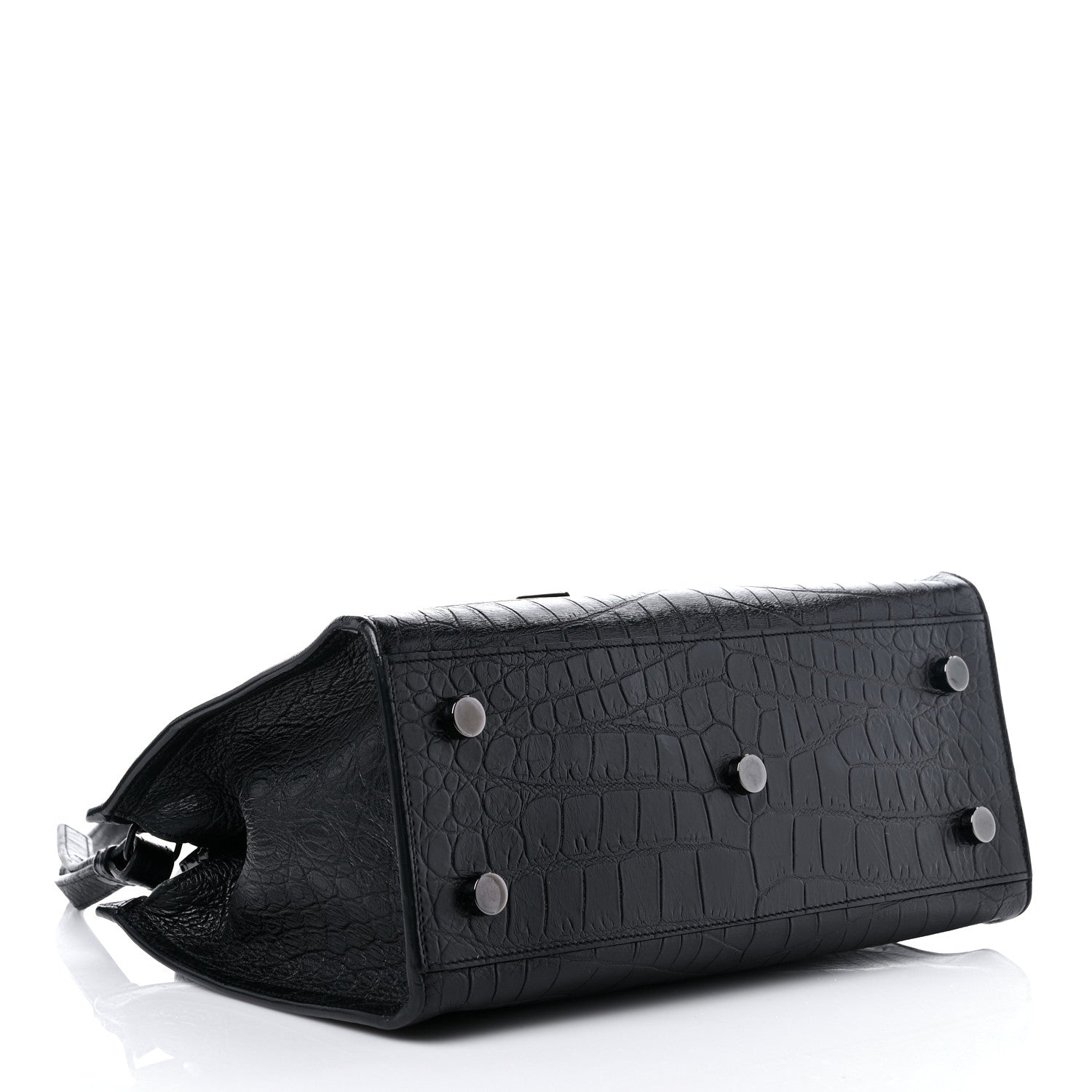 Saint Laurent Calfskin Crocodile Embossed Monogram Baby Cabas Black 4 of 11