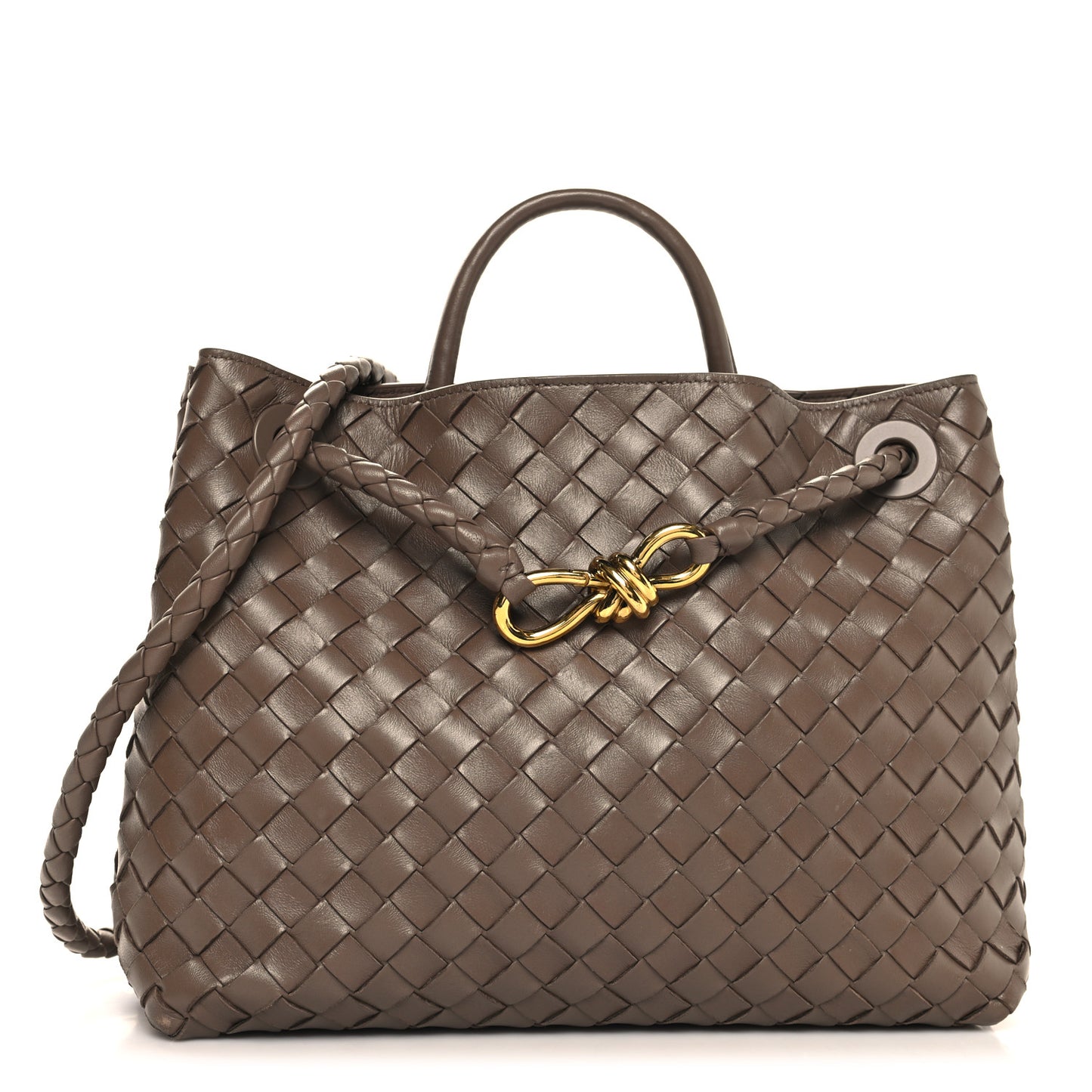 Nappa Intrecciato Medium Andiamo Shoulder Bag Taupe Grey