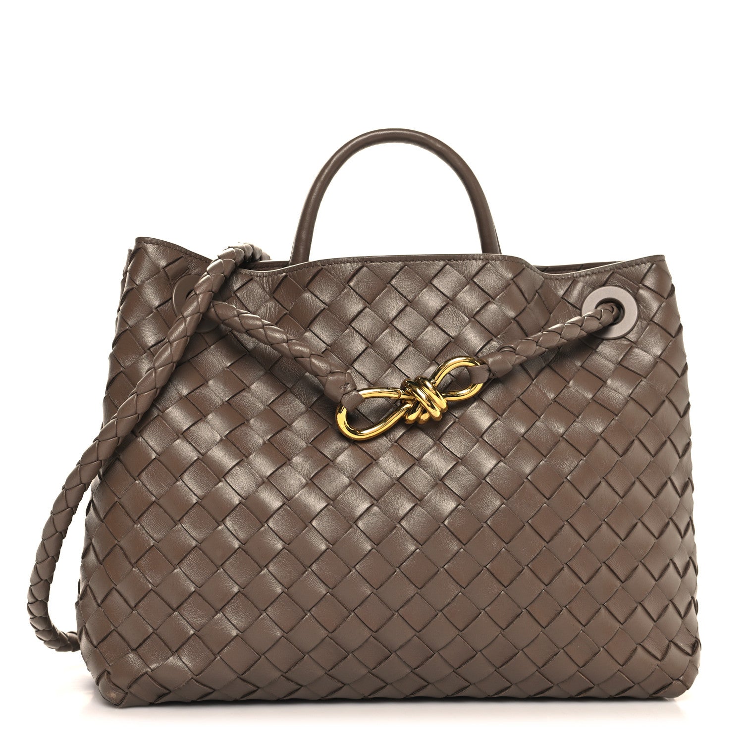 Bottega Veneta Nappa Intrecciato Medium Andiamo Shoulder Bag Taupe Grey 1 of 12
