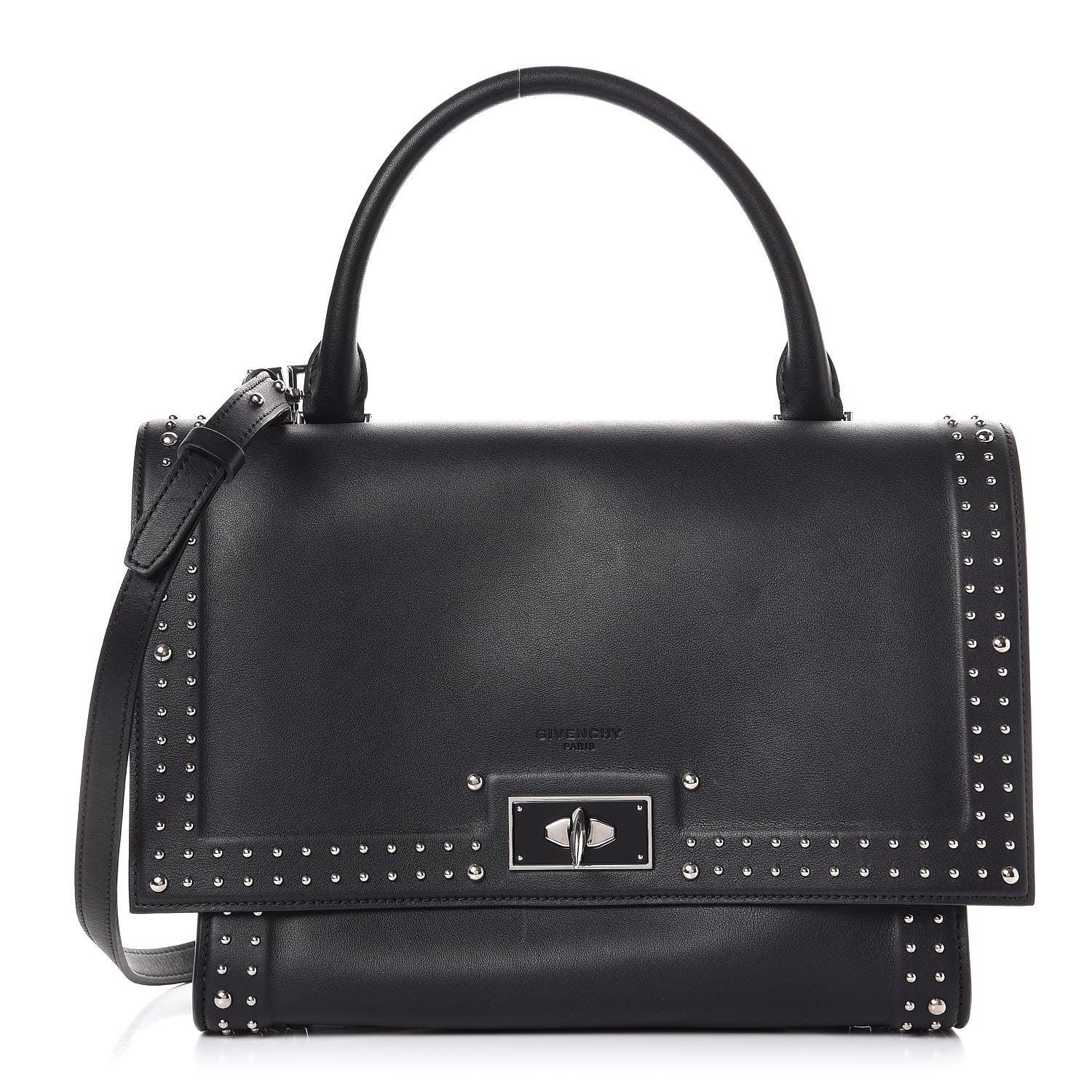 Givenchy Grained Calfskin Studded Small Shark Lock Satchel Black 1 of 7