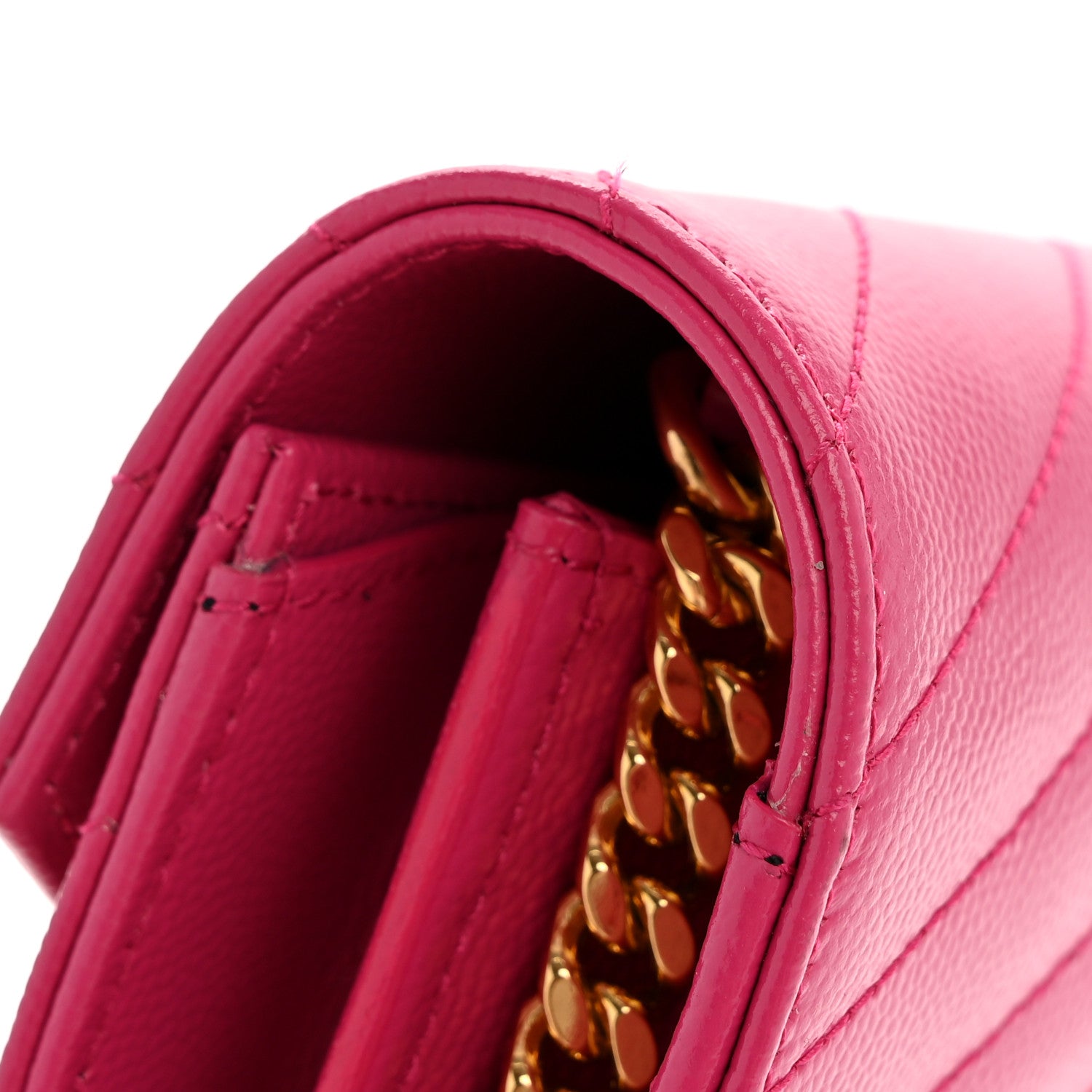 Saint Laurent Grain De Poudre Matelasse Chevron Monogram Chain Wallet Hot Pink 12 of 12