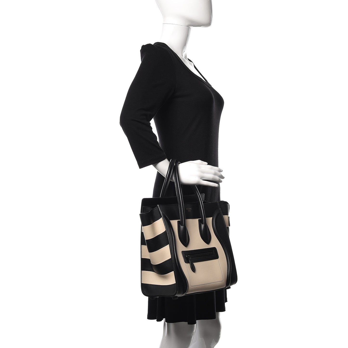 Smooth Calfskin Bi-Color Striped Micro Luggage Black