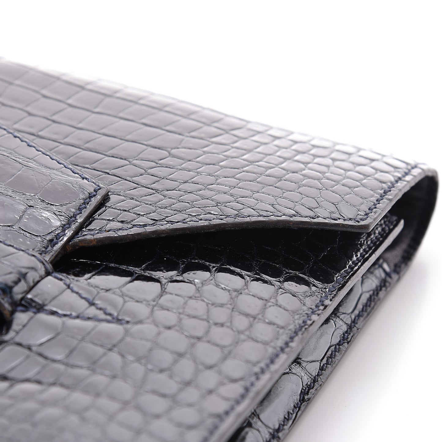 Shiny Crocodile Faco Clutch Bleu Marine