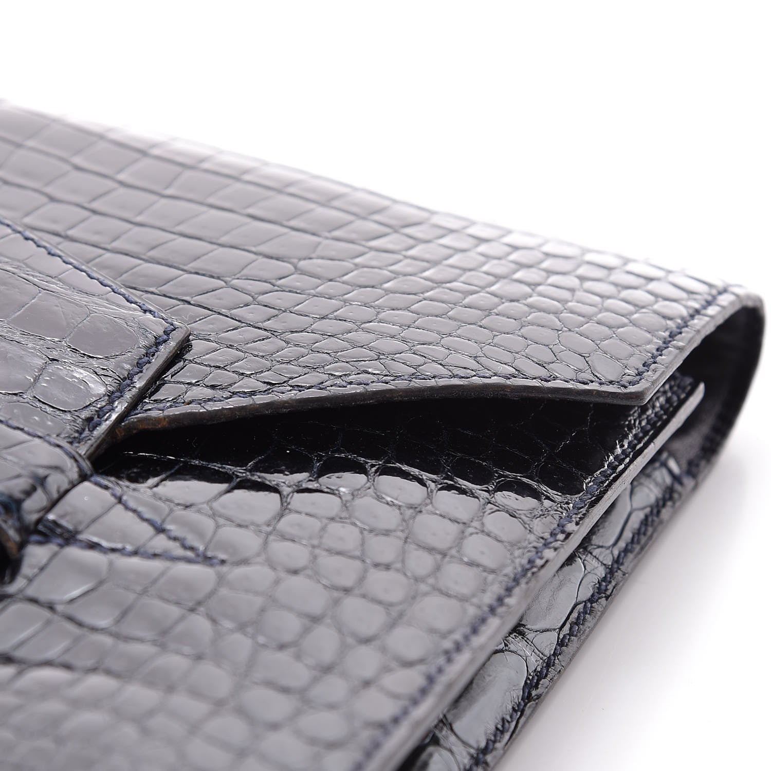 Hermes Shiny Crocodile Faco Clutch Bleu Marine 11 of 16