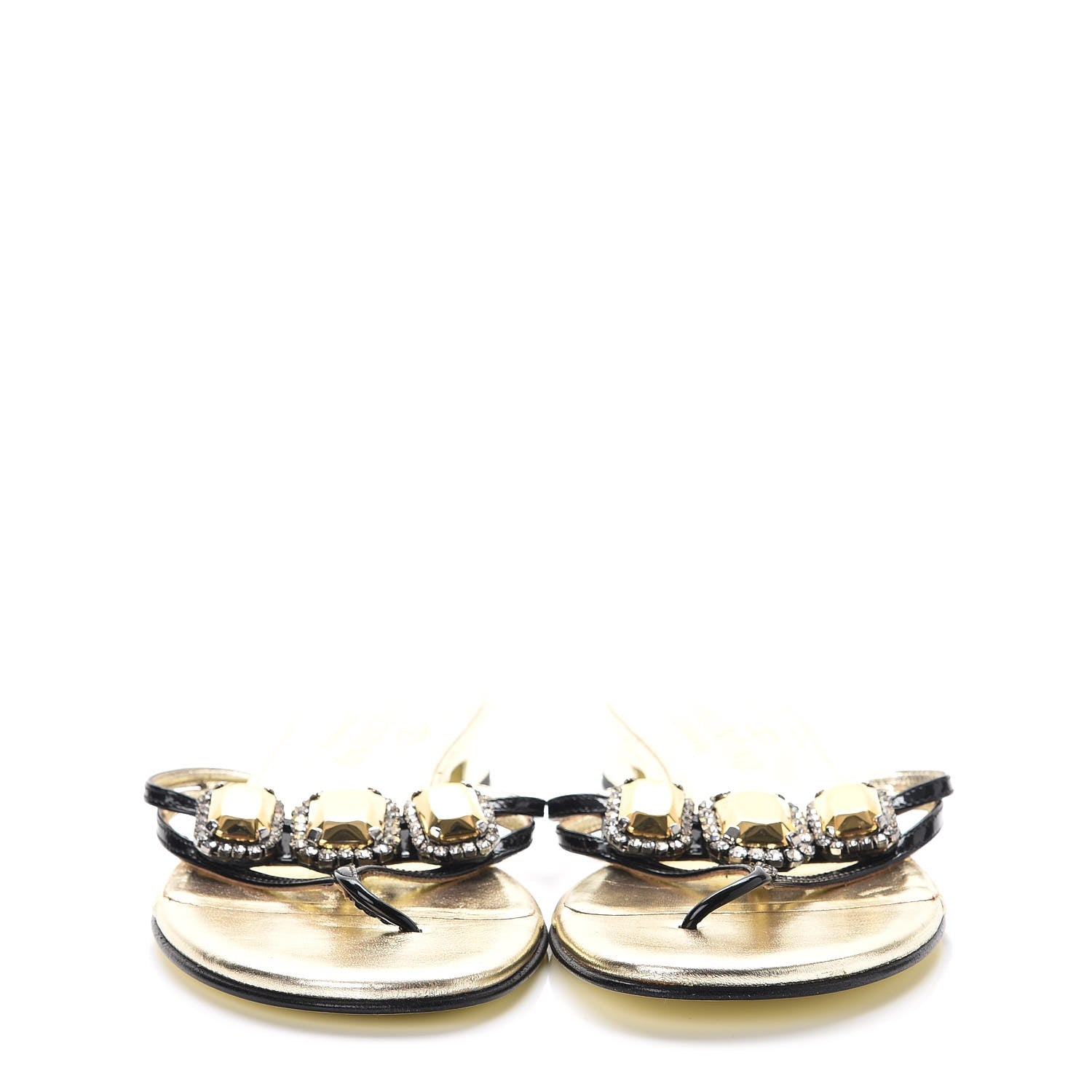 Valentino Garavani Patent Crystal Embellished Thong Sandals 38.5 Light Gold 2 of 11