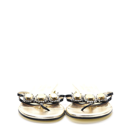 Valentino Garavani Patent Crystal Embellished Thong Sandals 38.5 Light Gold 2 of 11