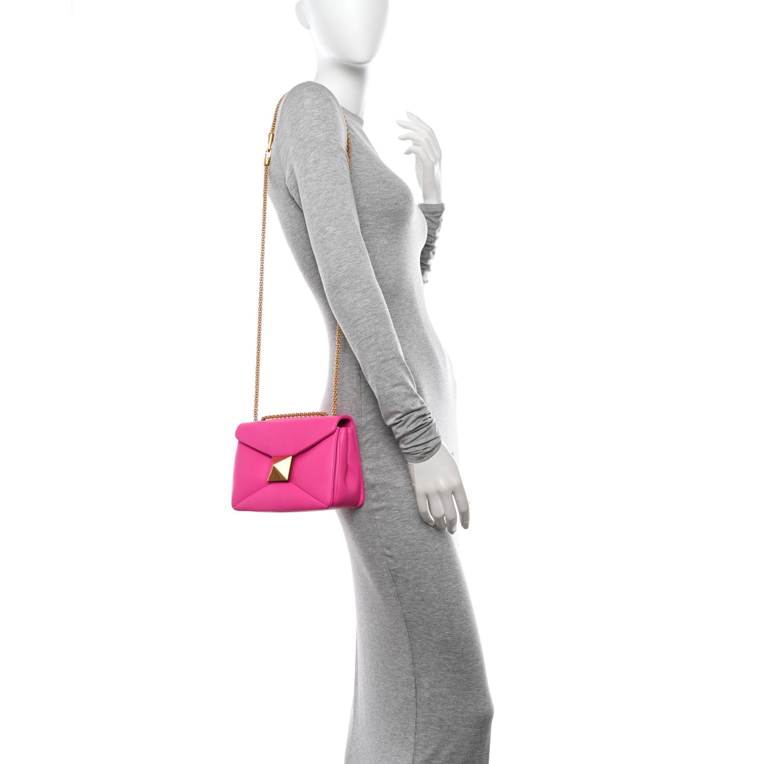 Valentino Garavani Nappa One Stud Chain Clutch Pink PP 2 of 12