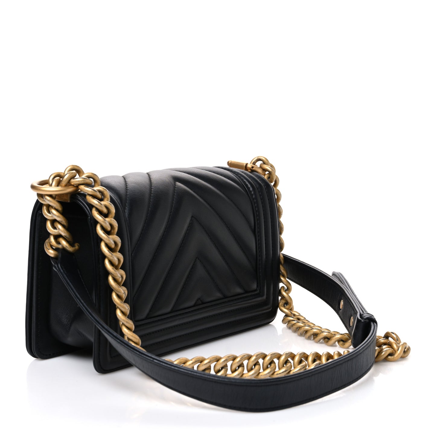 Lambskin Chevron Quilted Small Boy Flap Black
