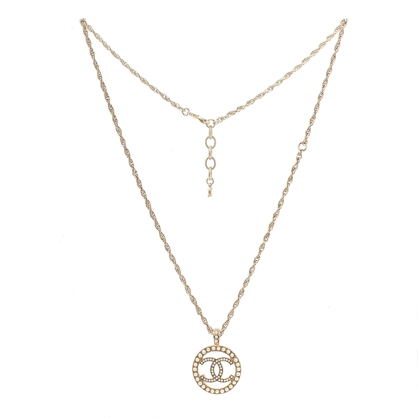 Pearl CC Round Pendant Necklace Gold