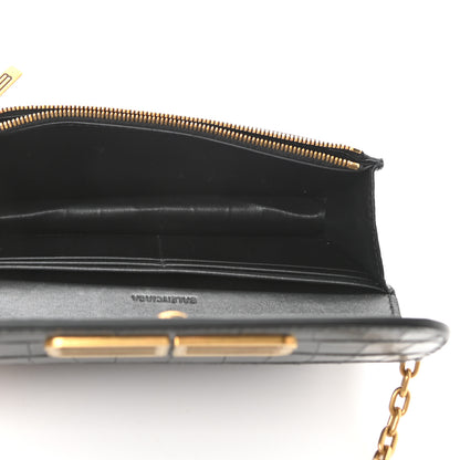 Balenciaga Extra Supple Calfskin Crocodile Embossed Gossip Wallet On Chain Black 5 of 11