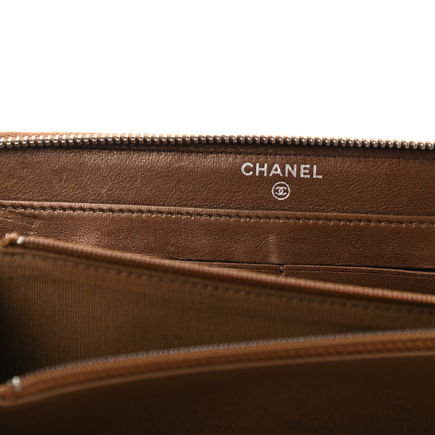 Chanel Metallic Lambskin Quilted Large Gusset Zip Around Wallet Bronze 6 of 8