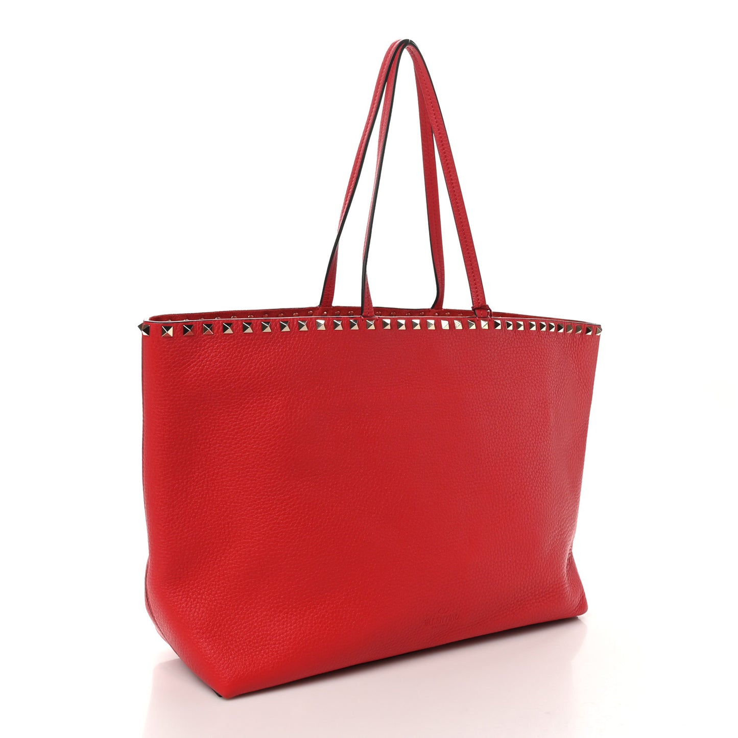 Grained Calfskin Rockstud Shoulder Tote  Rouge Pur