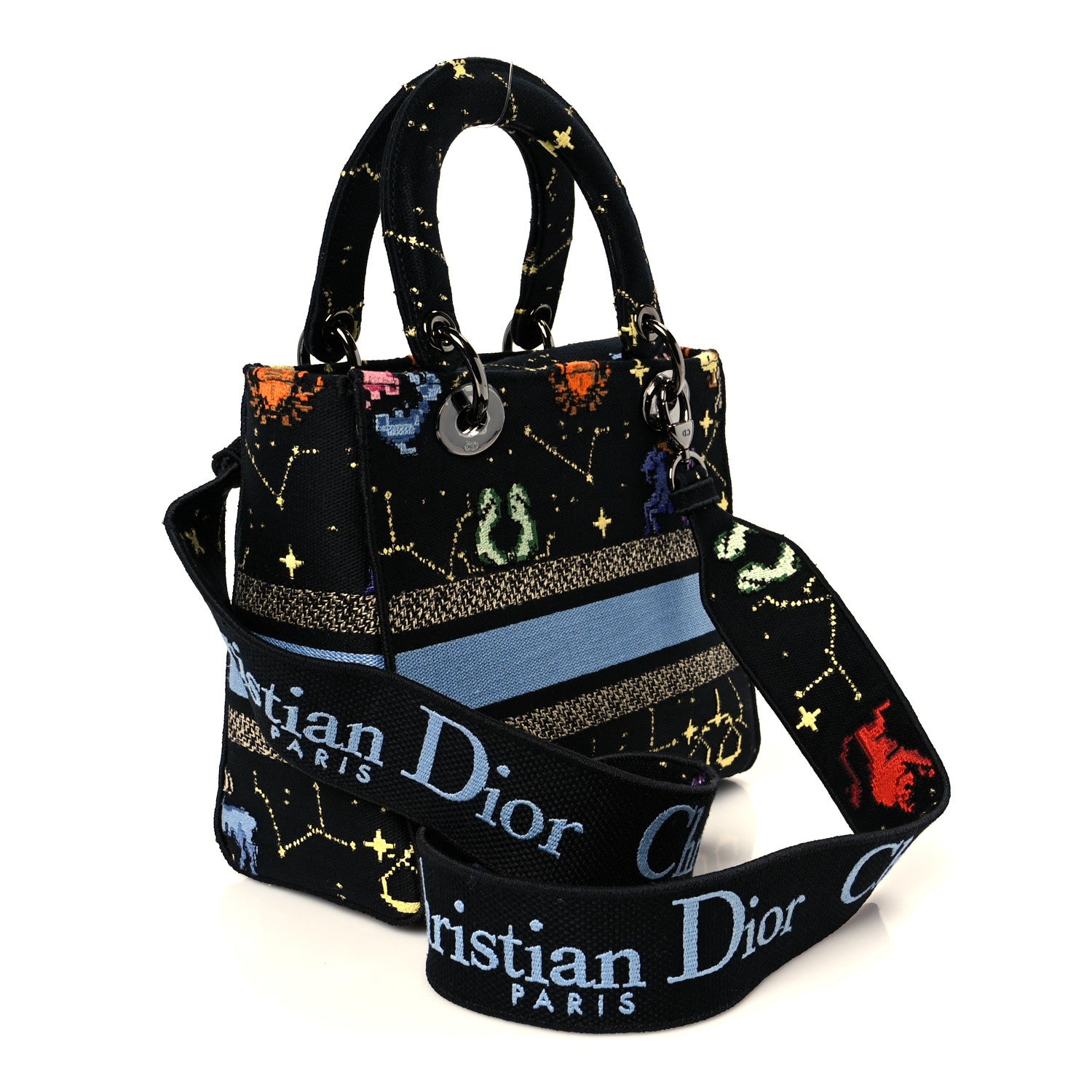 Christian Dior Canvas Pixel Zodiac Embroidered Medium Lady D-Lite