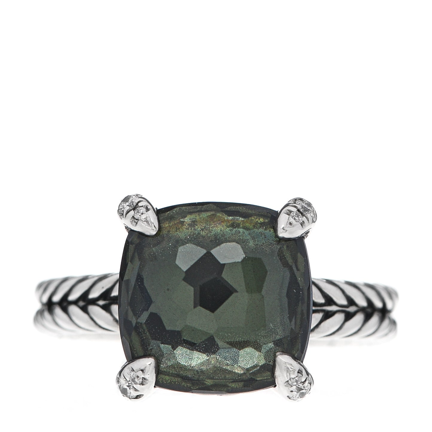 Sterling Silver Diamond Green Orchid 11mm Chatelaine Ring 57 8