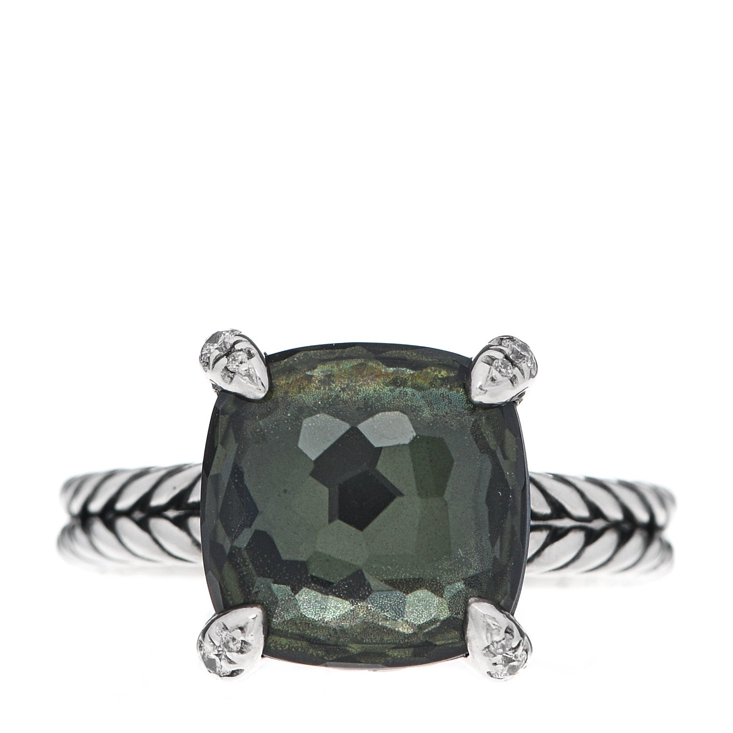 David Yurman Sterling Silver Diamond Green Orchid 11mm Chatelaine Ring 57 8 1 of 5
