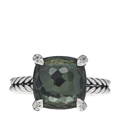 David Yurman Sterling Silver Diamond Green Orchid 11mm Chatelaine Ring 57 8 1 of 5