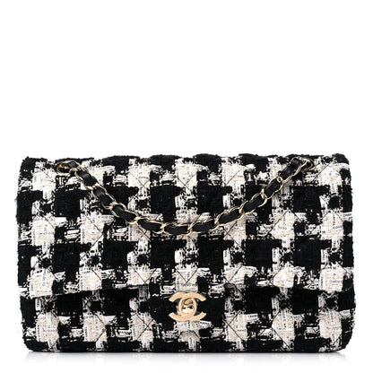 Chanel Tweed Quilted Medium Double Flap Black Ecru White 1 of 9