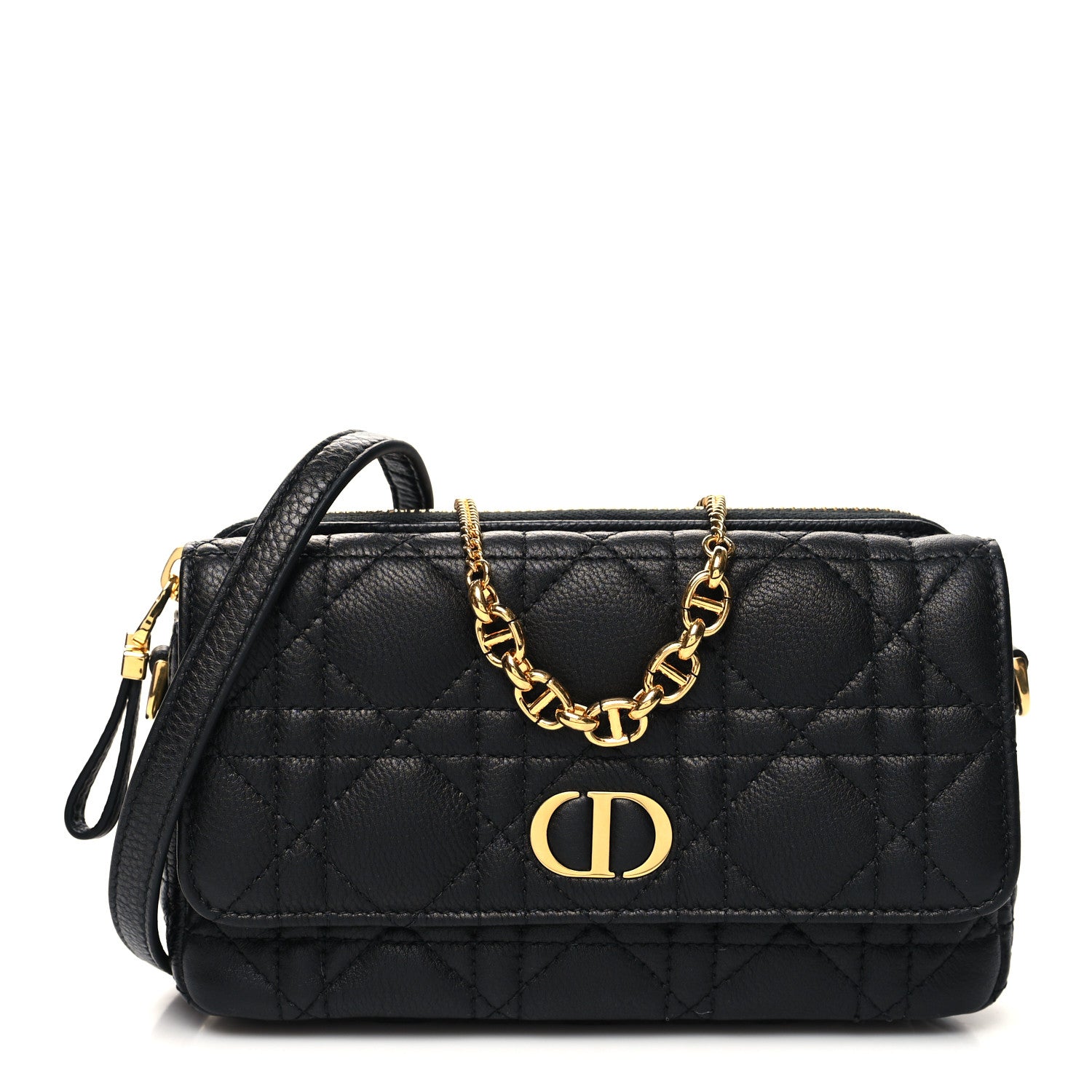 Christian Dior Supple Calfskin Cannage Caro Pouch with Chain Black 1 of 10