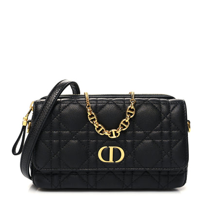Christian Dior Supple Calfskin Cannage Caro Pouch with Chain Black 1 of 10