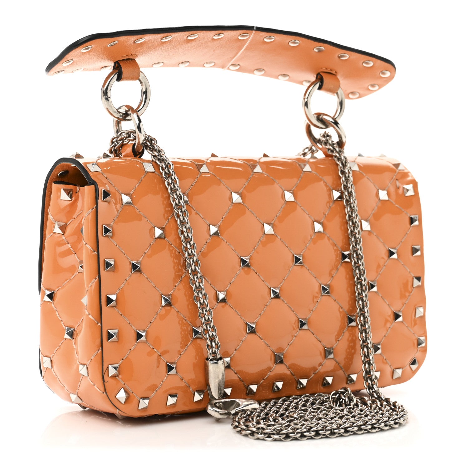 Valentino Garavani Patent Small Rockstud Spike Shoulder Bag Orange 3 of 10