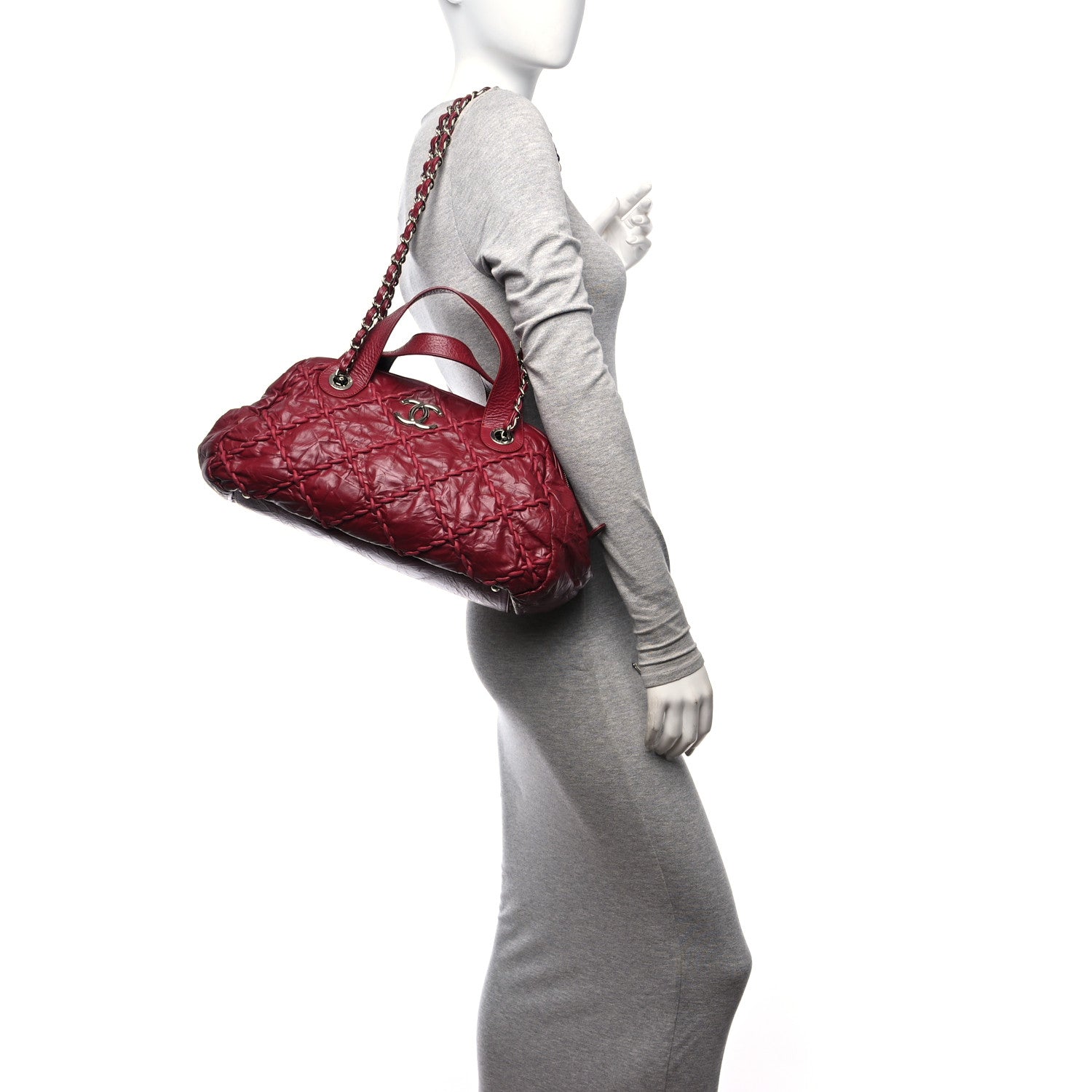 Chanel Calfskin Ultra Stitch Bowler Red 2 of 12