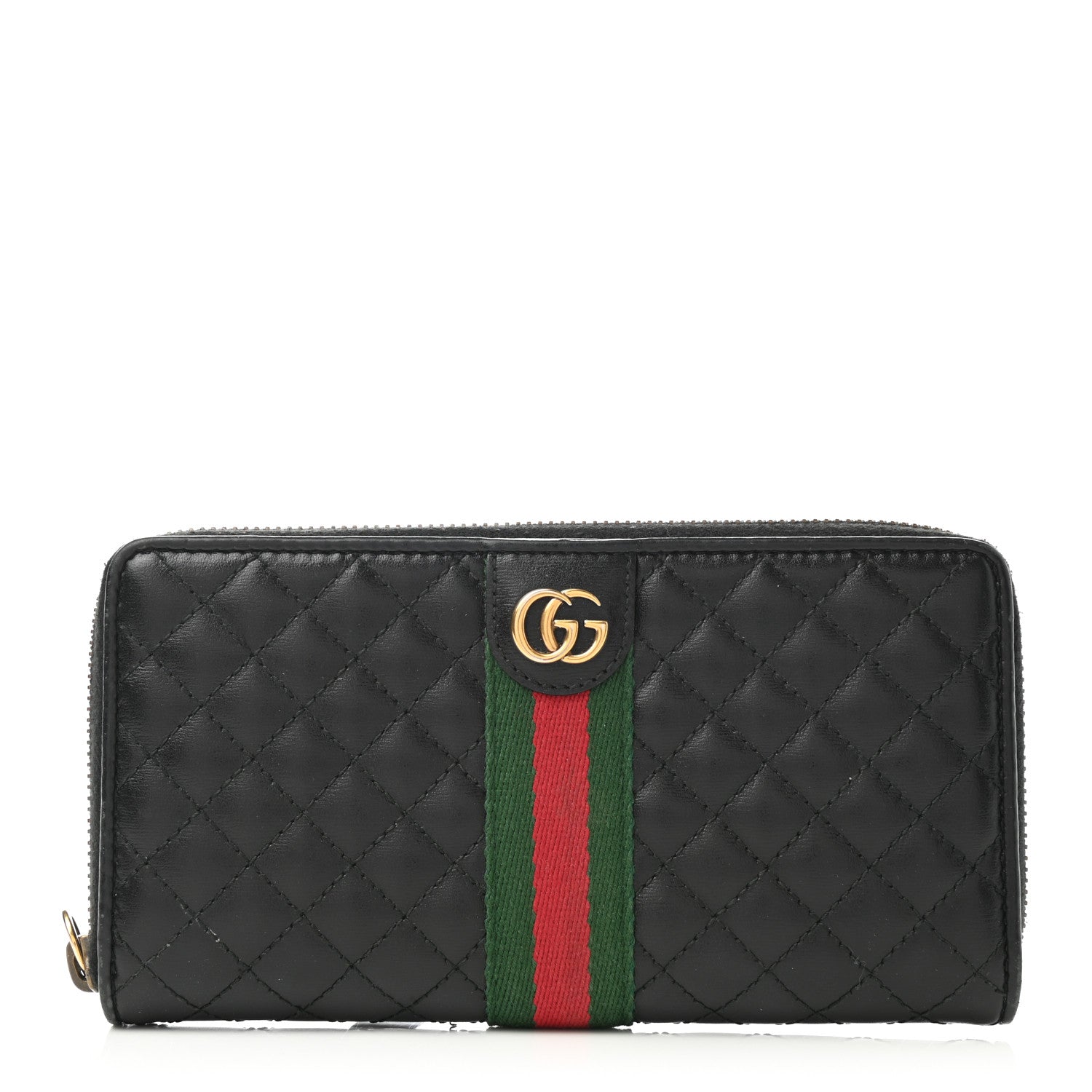 Gucci Calfskin Web Trapuntata GG Zip Around Wallet Black 1 of 8