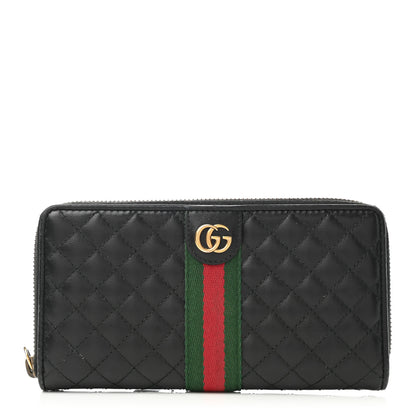 Gucci Calfskin Web Trapuntata GG Zip Around Wallet Black 1 of 8