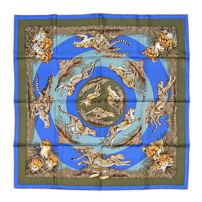Hermes Silk Guepards Scarf 90 Bleu Roy Kaki Bleu Gris 1 of 5
