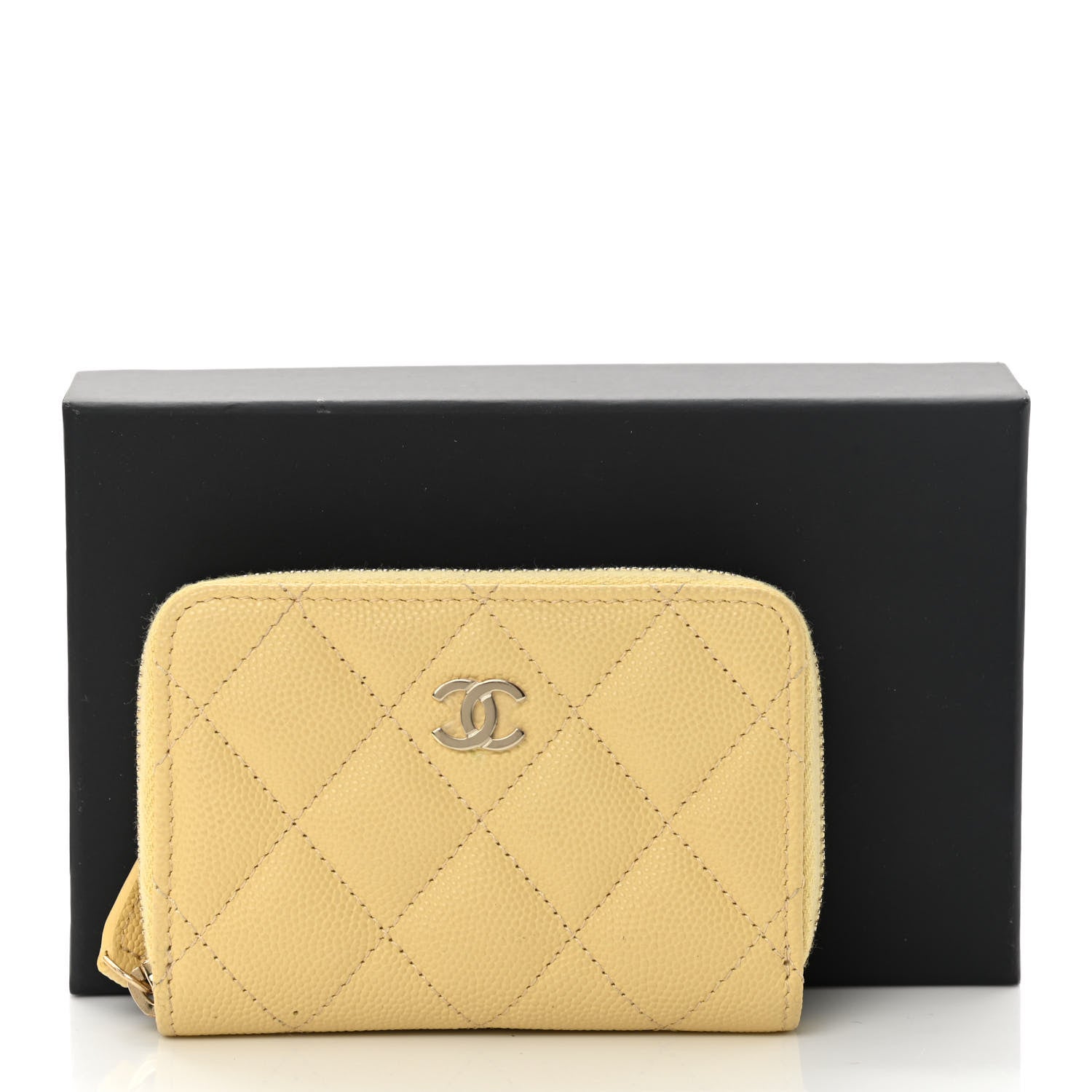 Chanel Caviar Quilted Zip Coin Purse Yellow 13 of 13