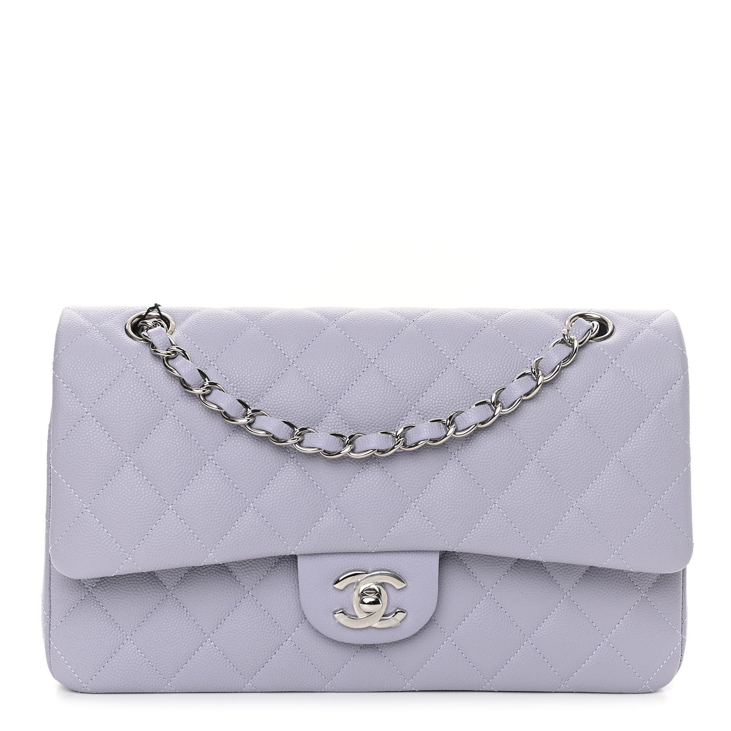 Caviar Quilted Medium Double Flap Light Purple