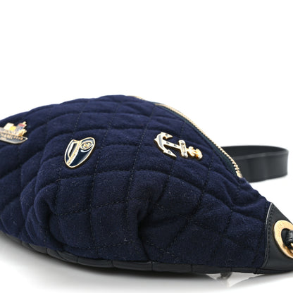 Chanel Wool Lambskin Quilted Paris Hamburg Charms Waist Bag Dark Navy 9 of 9