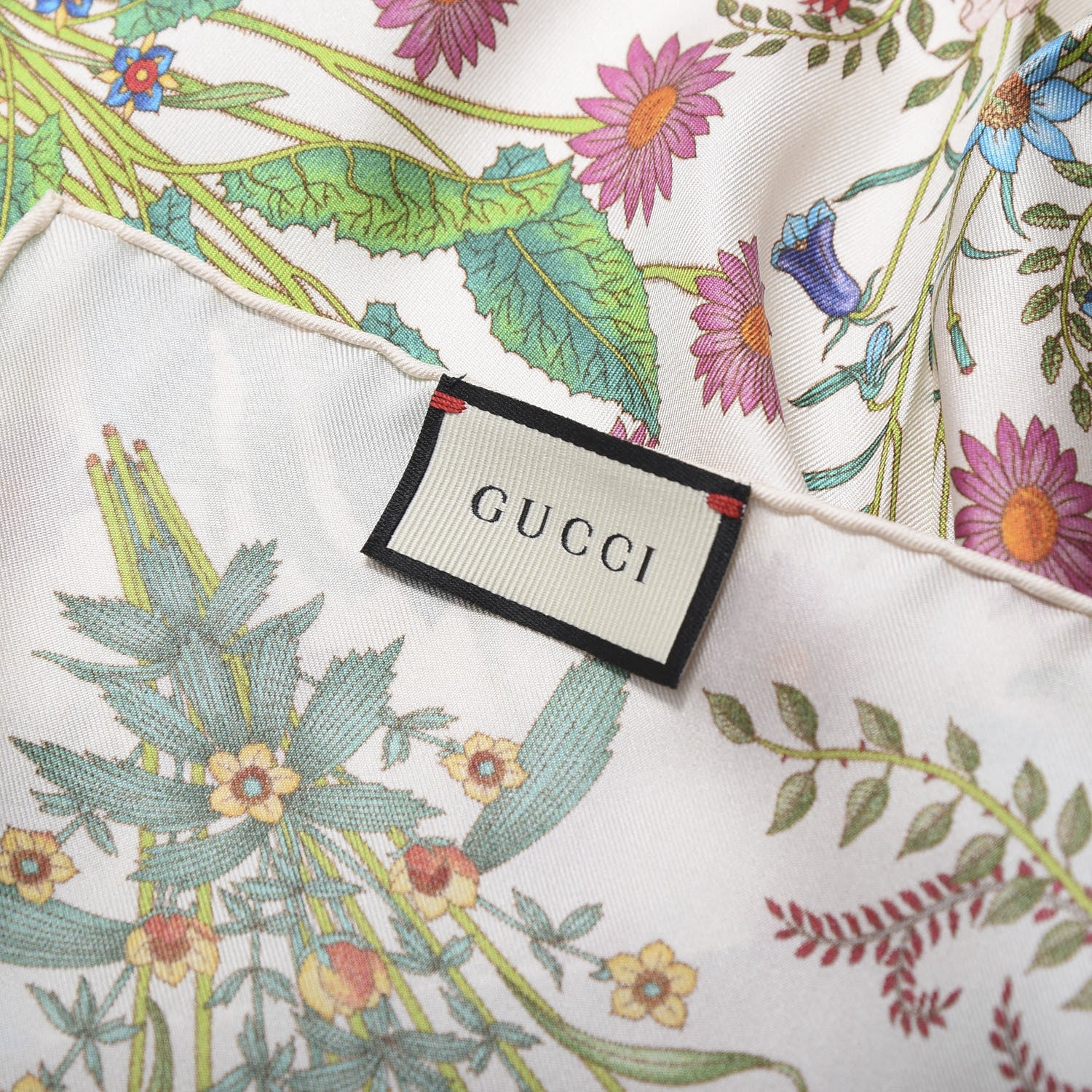 Gucci Silk Twill Nuovoflora Square Handkerchief Ivory Blue 4 of 5