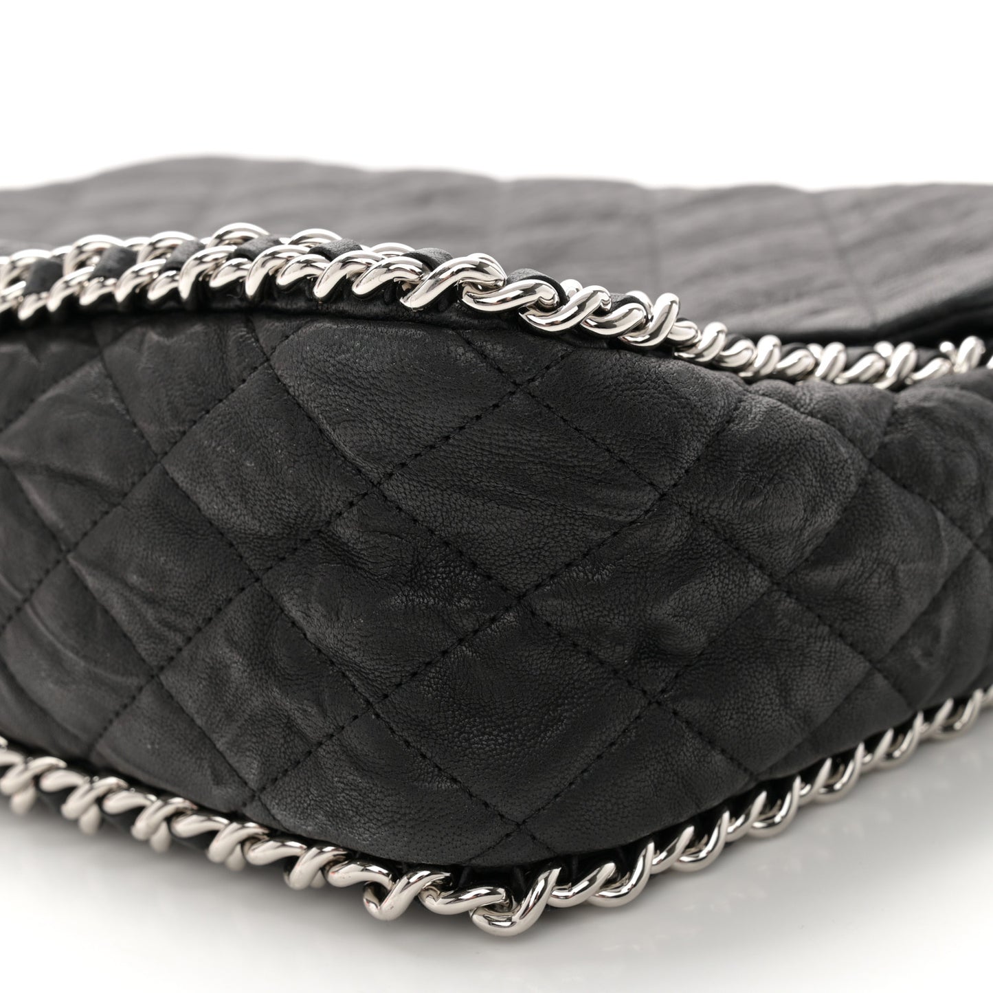 Washed Lambskin Quilted Maxi Chain Around Flap Black
