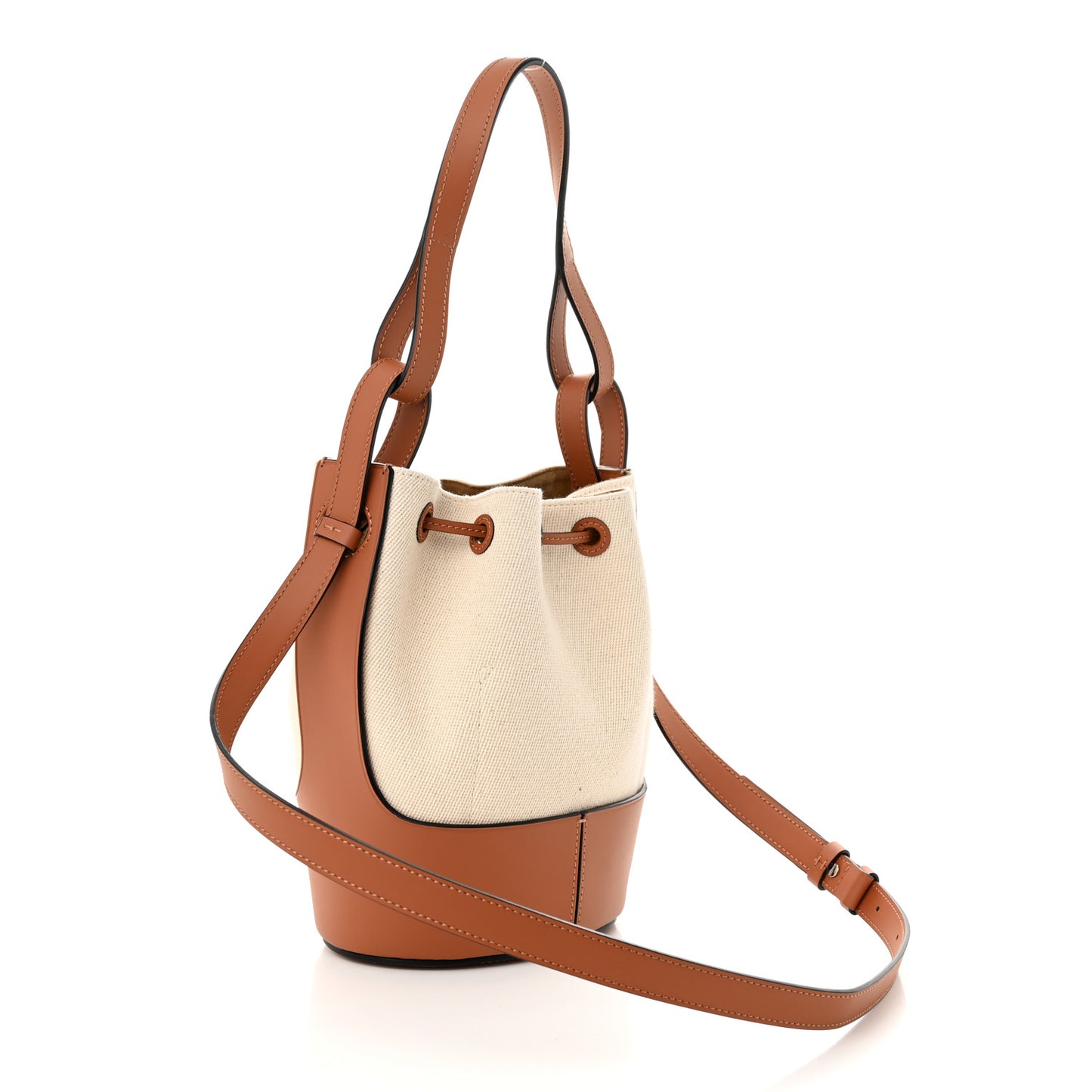 Canvas Calfskin Balloon Bucket Bag Ecru Tan