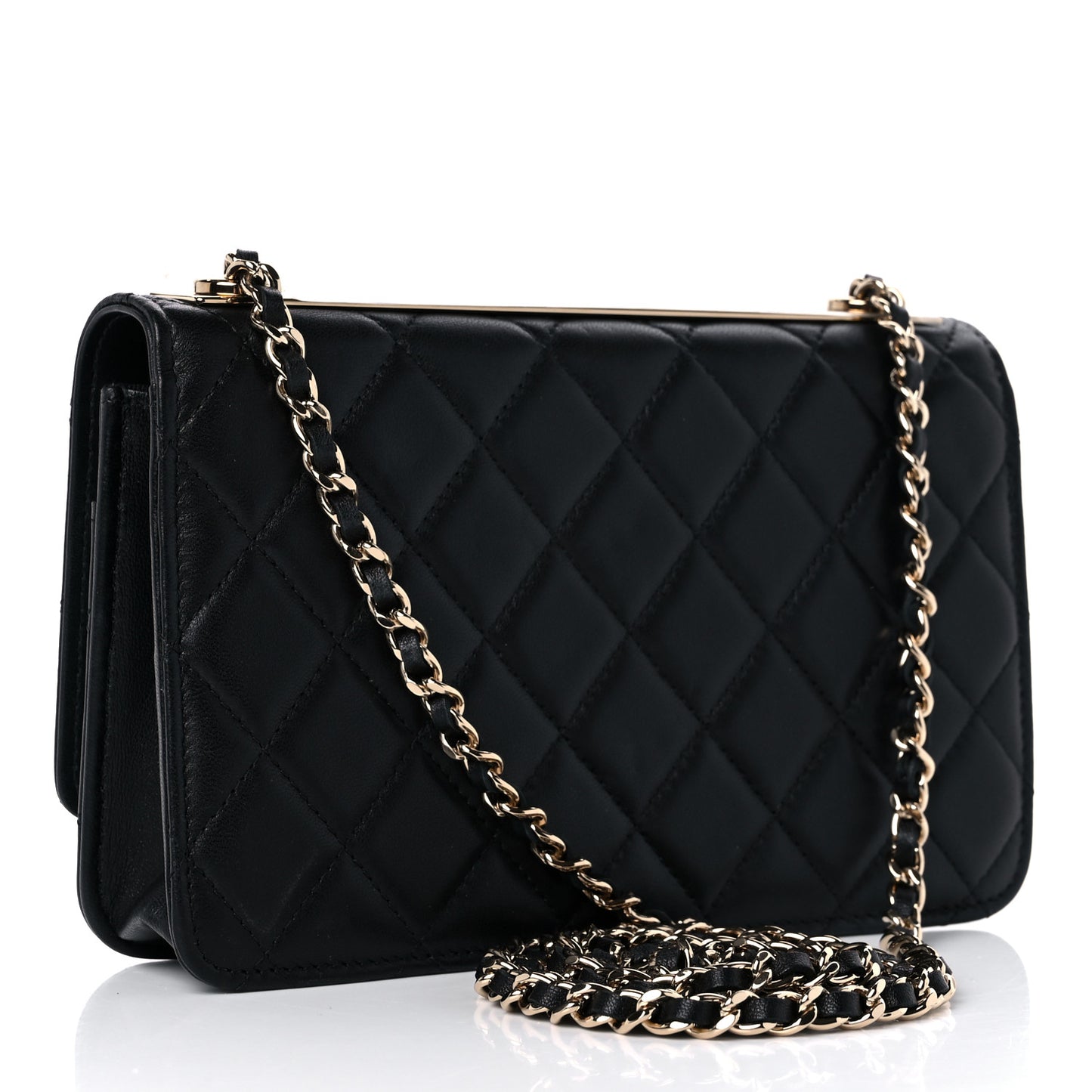 Lambskin Quilted Trendy CC Wallet On Chain WOC Black