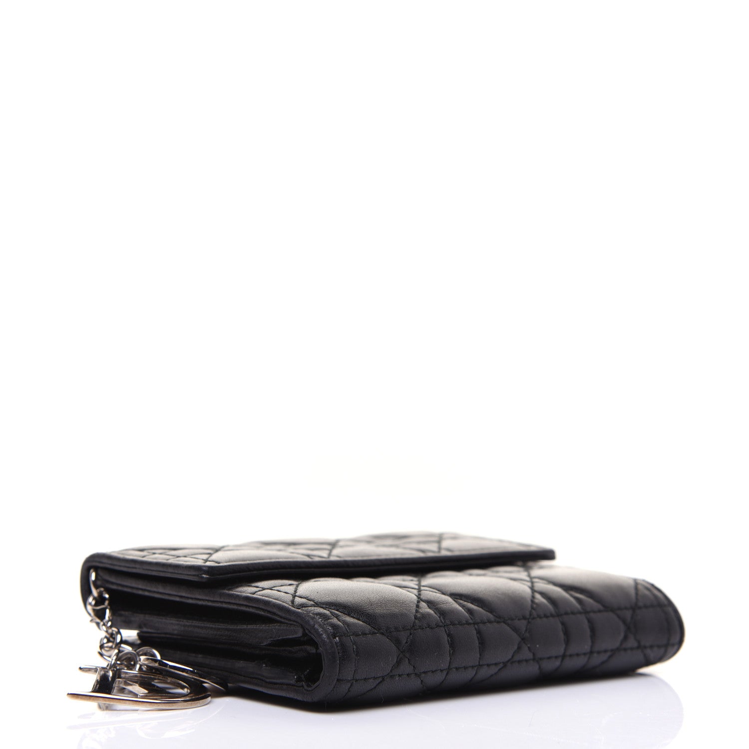 Christian Dior Lambskin Cannage Lady Dior Compact Wallet Black 4 of 12