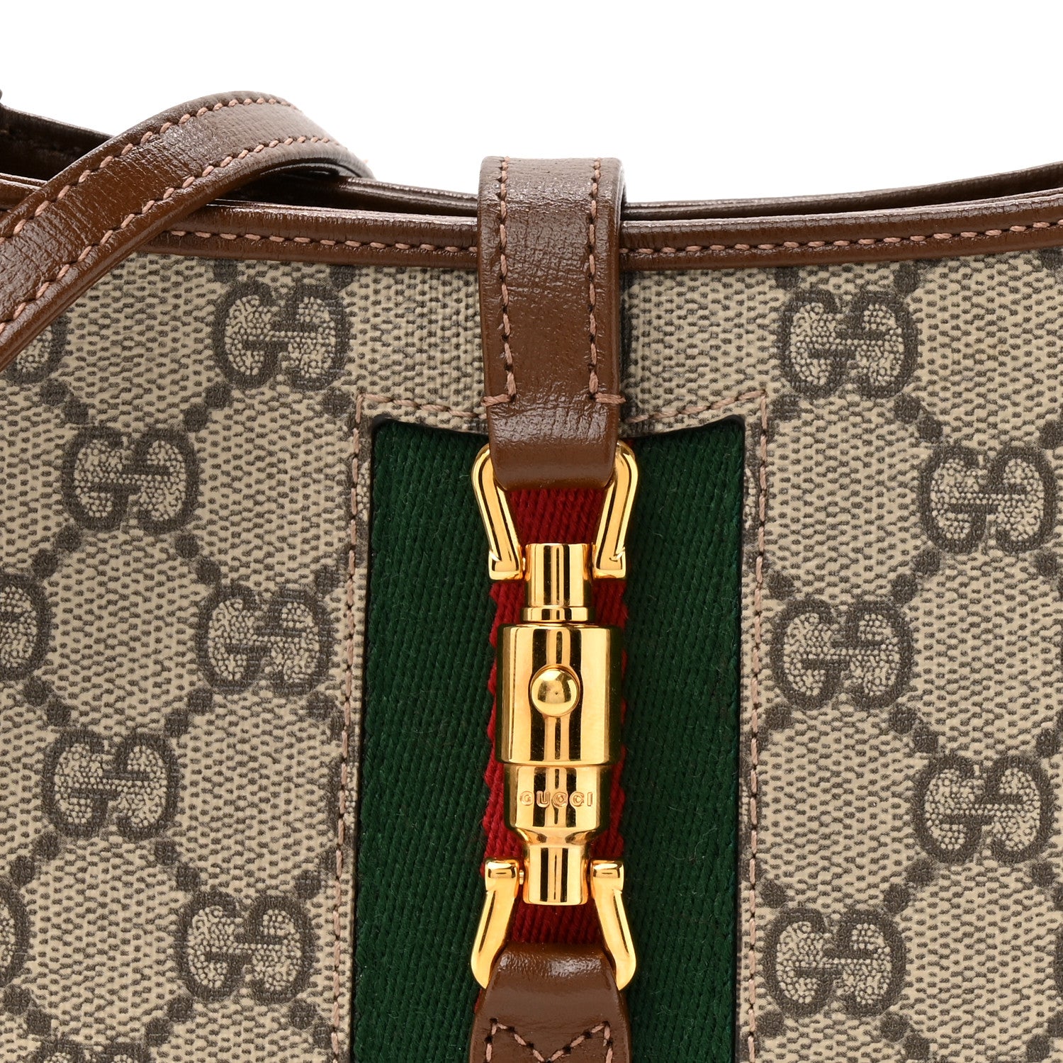 Gucci GG Supreme Monogram Azalea Calfskin Web Mini Jackie 1961 Hobo Beige Ebony Brown Sugar 8 of 14