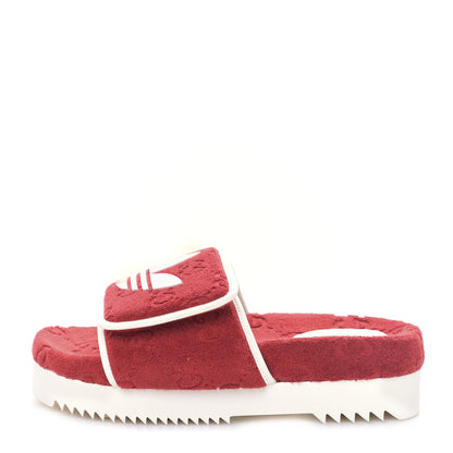 Gucci X ADIDAS Terry Cloth Trefoil GG Monogram Mens Platform Sandals 40 Maple Red Off White 1 of 7